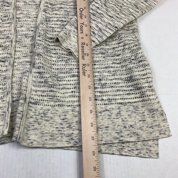 LOFT Cardigan Cotton Ivory Gray Long Sleeve Open Front Knit Sweater Size L Large - Picture 6 of 7